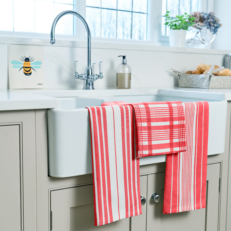 Love Colour Set of 3 Extra Large Tea Towel - Scarlet Red by Dexam