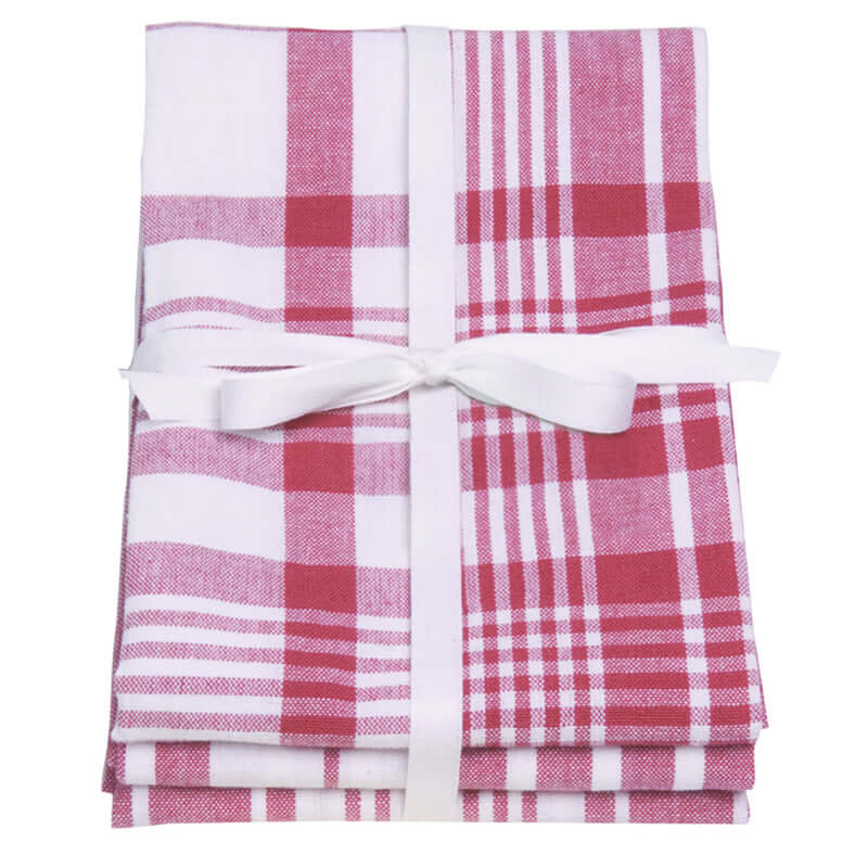 Dexam - Love Colour Set of 3 Extra Large Tea Towel - Scarlet featuring striped and checked patterns.