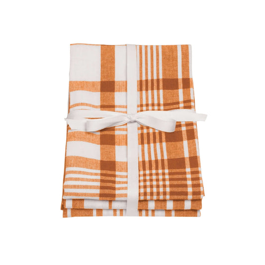 Tea Towel - Dexam - Set of 3 Extra Large - Love Colour - Terracotta with stripe and check designs.