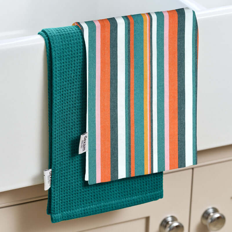 Set Of 2 Recycled Cotton Teal Tea Towels by Dexam
