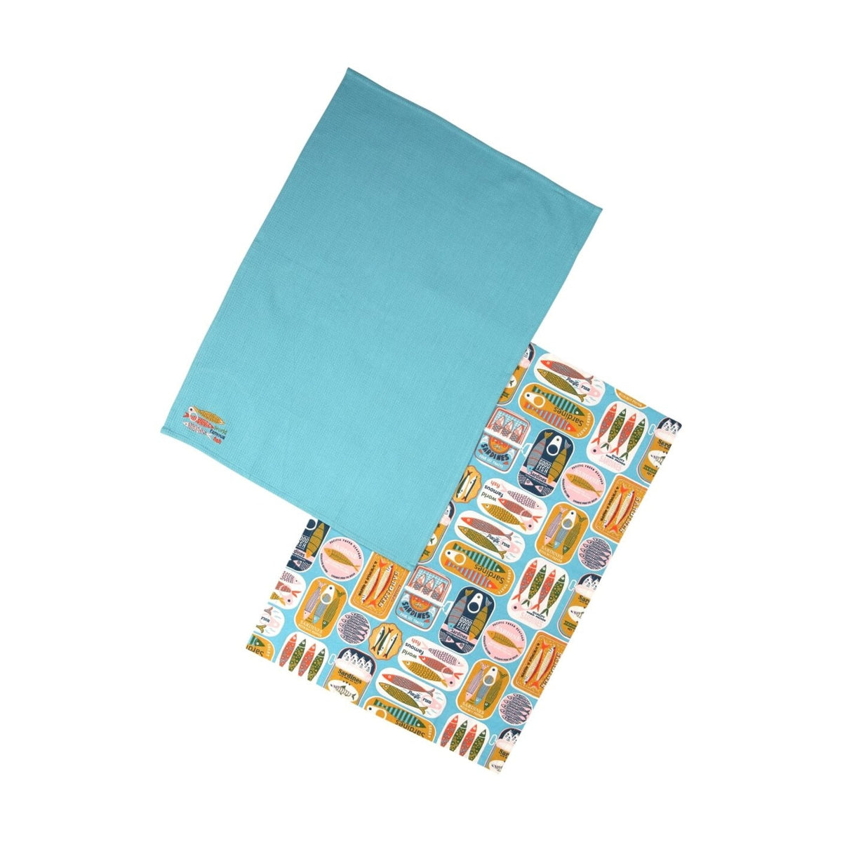 Set of 2 Recycled Tea Towels -  Sardines by Dexam