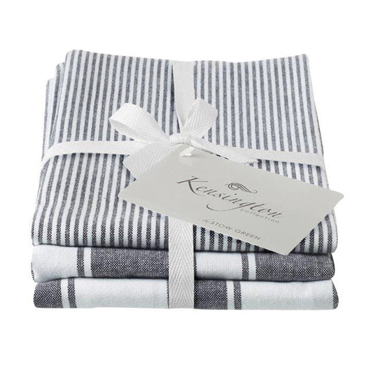 Tea Towels - Kensington Stripe Black- Stow Green - Set of 3