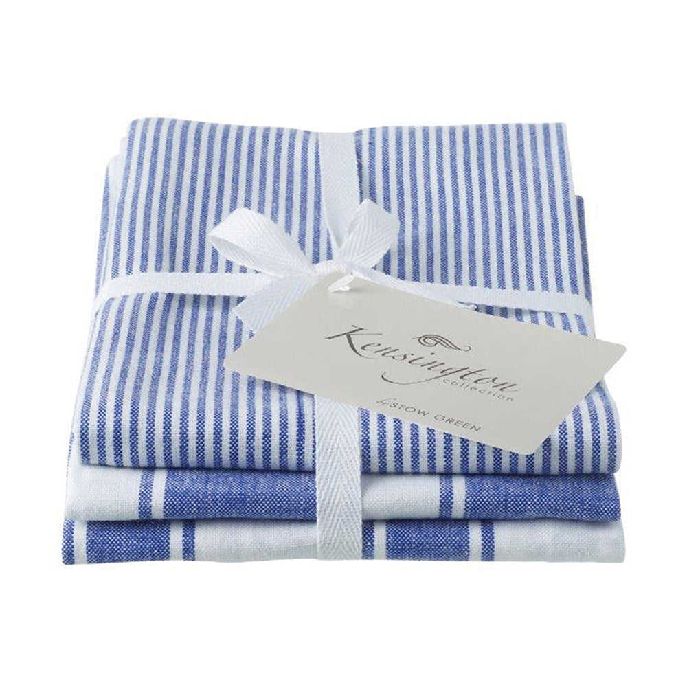 Tea Towels - Kensington Stripe Blue - Stow Green - Set of 3
