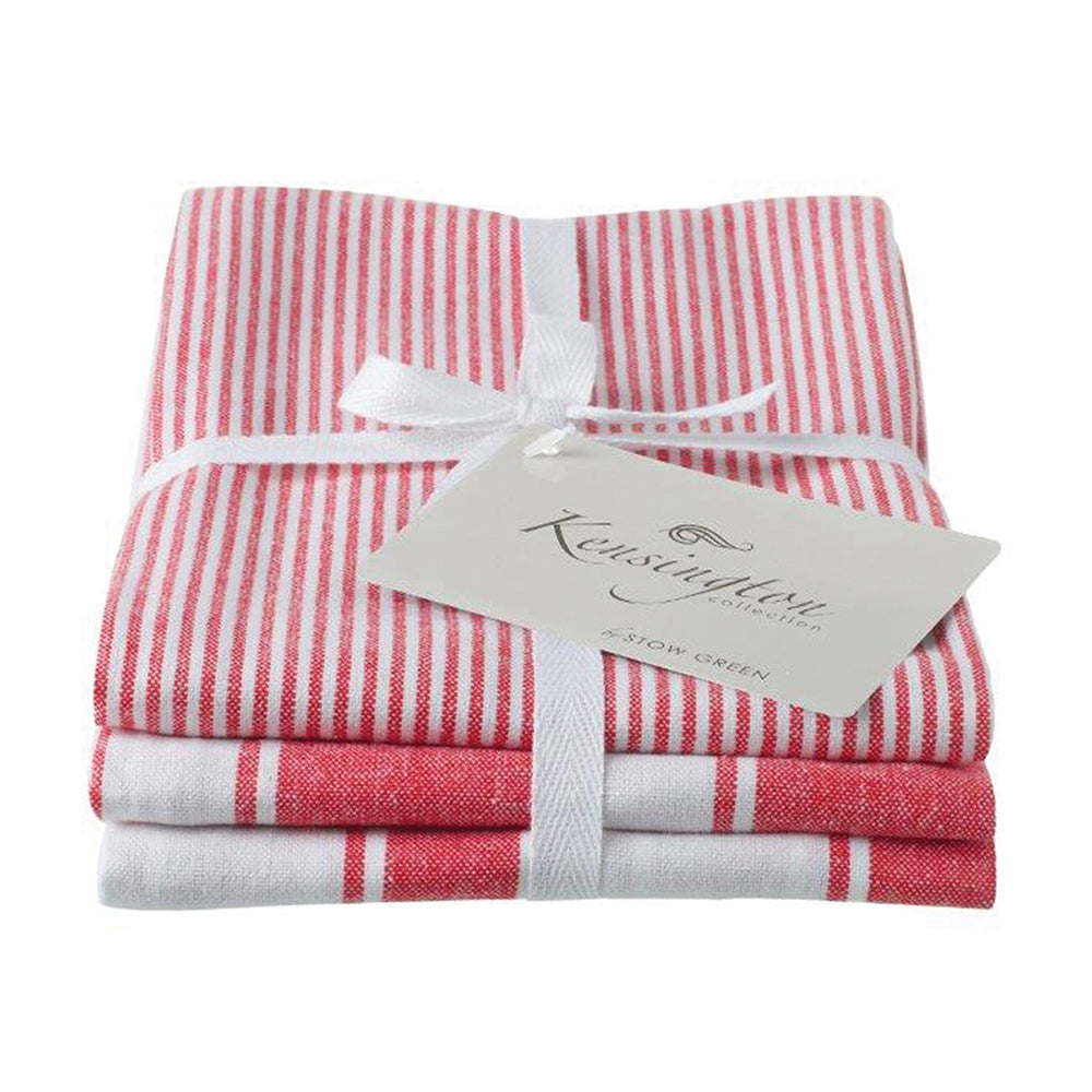 Tea Towels - Kensington Stripe Red - Stow Green - Set of 3