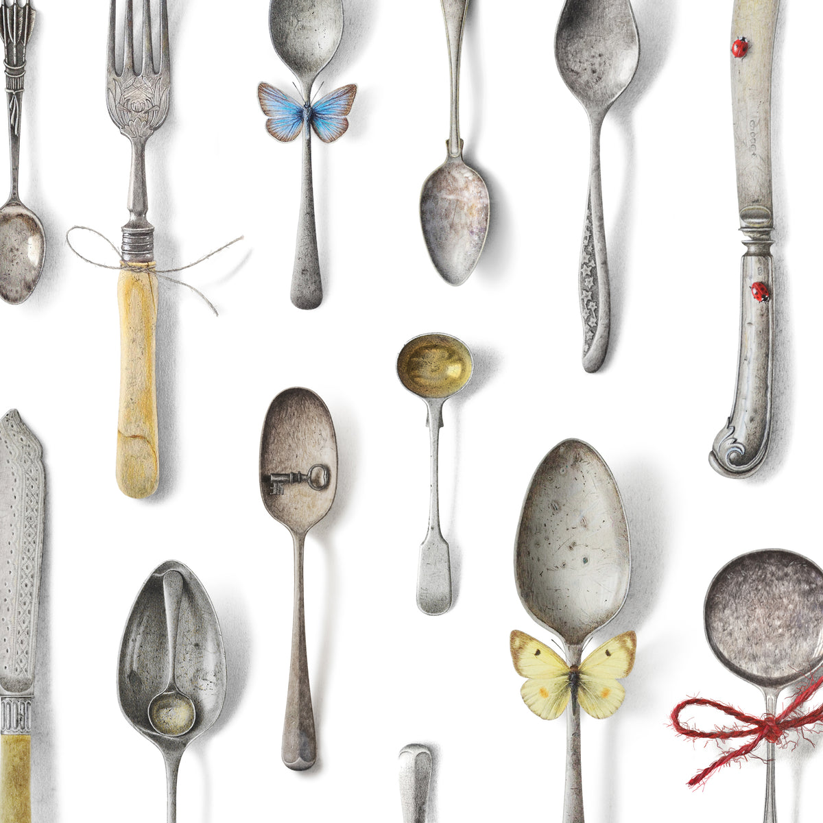 White Cutlery Tea Towel by Michael Angove